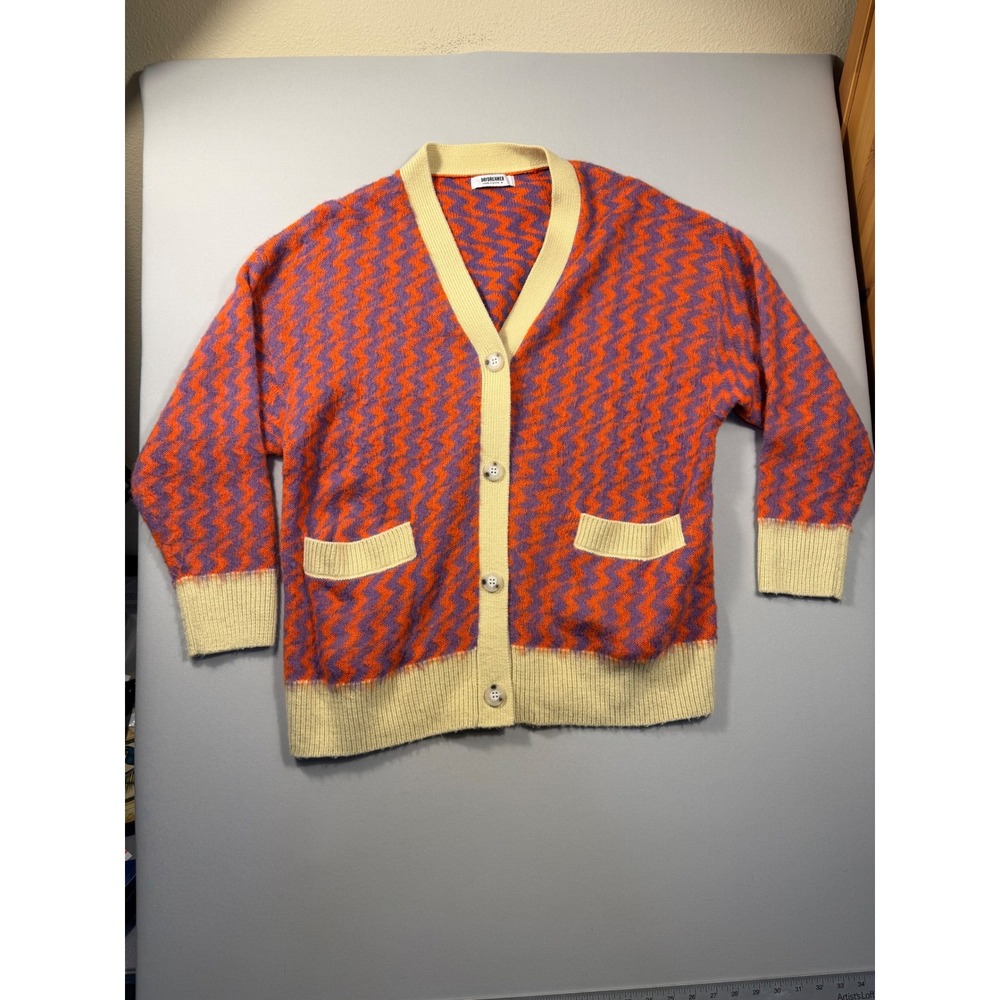 Daydreamer Zig Zag Mohair Wool Blend Cardigan Orange Purple Medium